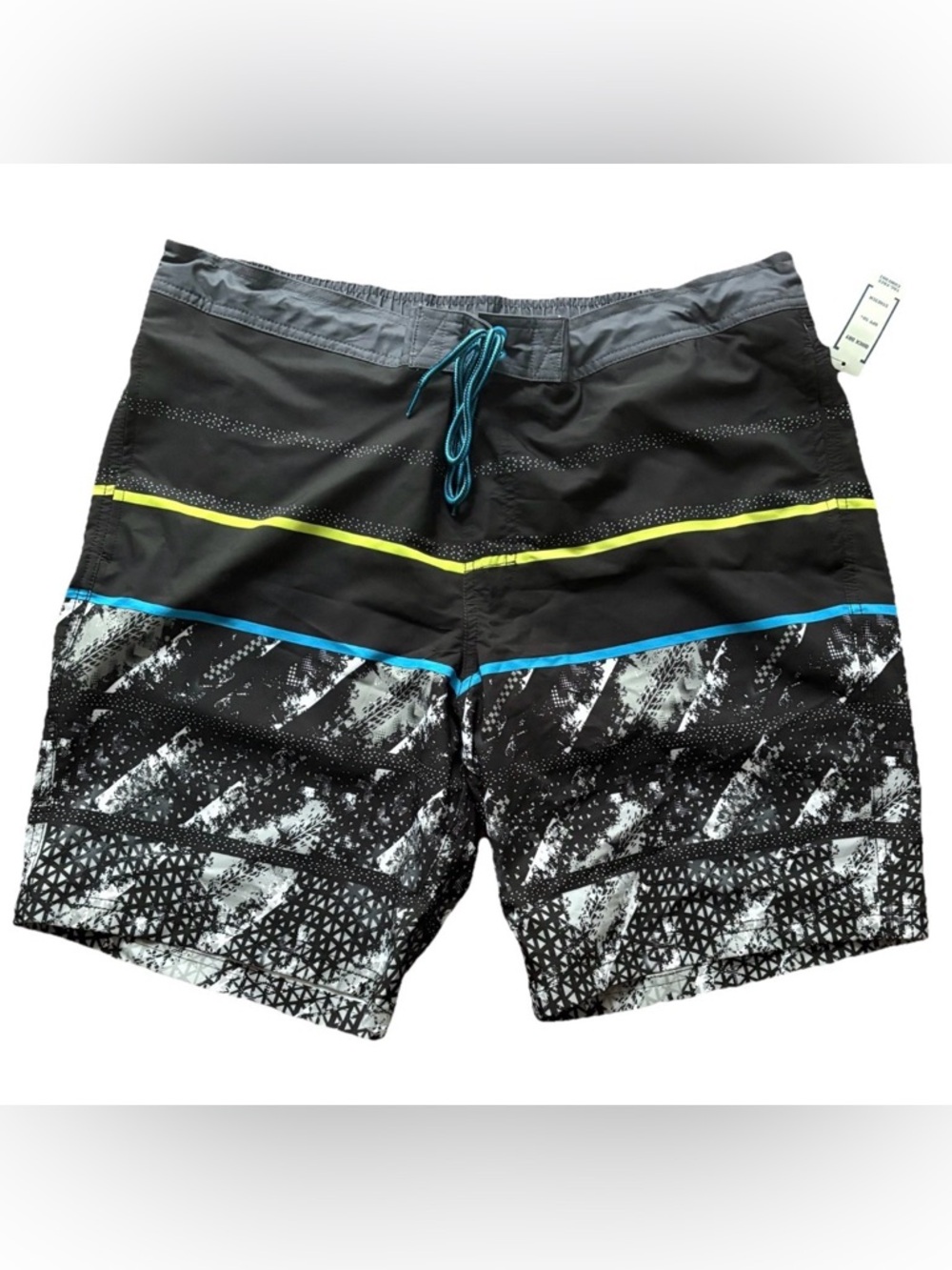 George Black Swim Board Shorts with Blue & Yellow Accents 40-42 NWT
